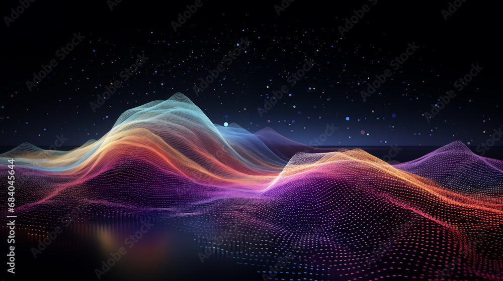 Fototapeta premium colorful waves on a dark background with lights