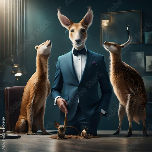 Explore the unexpected scene of animals in business attire photo