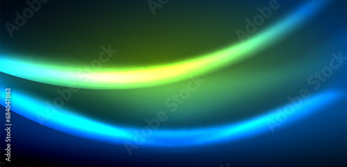 Dynamic waves in ethereal glow of neon lights. Concept merges fluidity of motion with vibrant allure of neon, crafting entrancing backdrop that embodies both vitality and futuristic sophistication