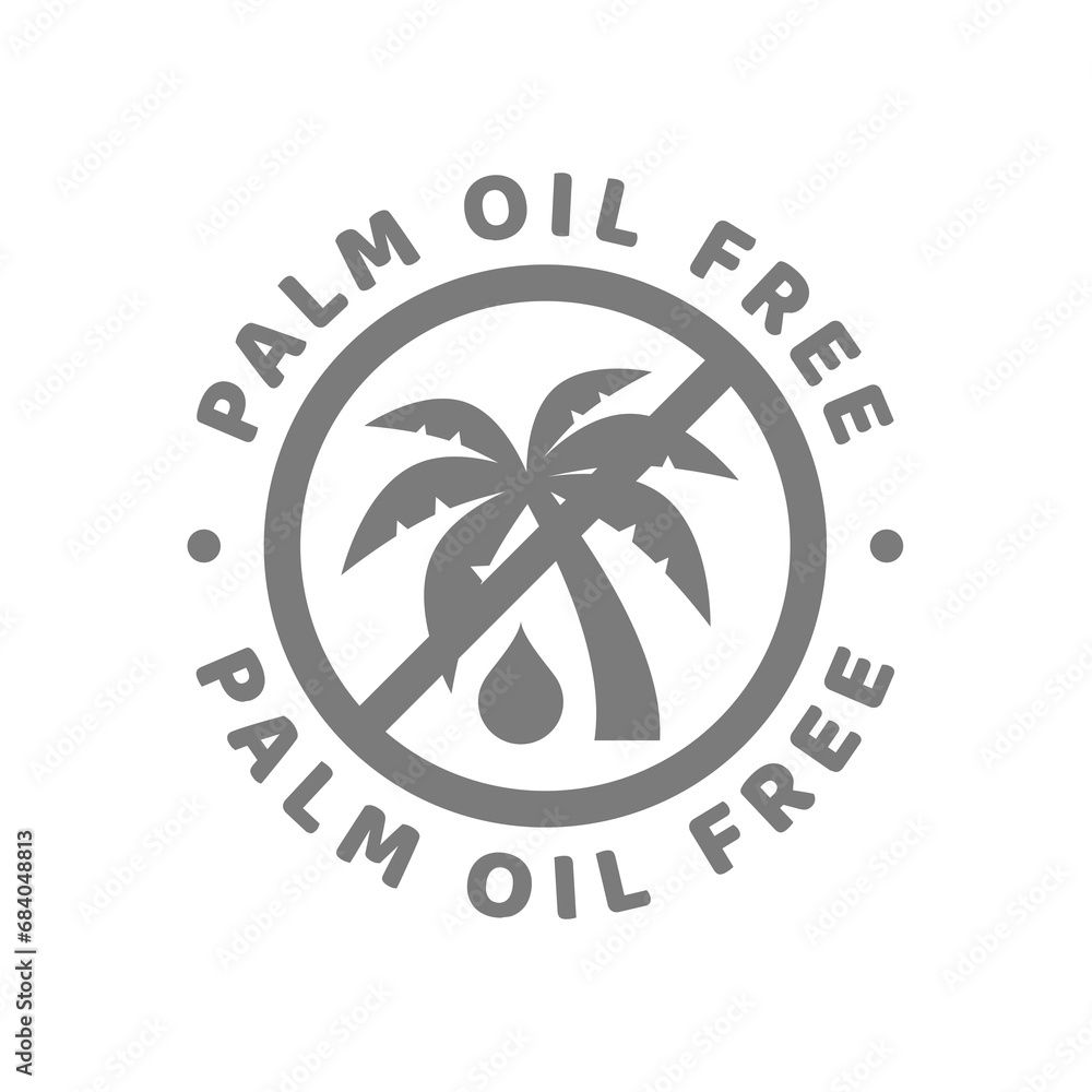 Palm oil free vector label. Stamp with palm tree and drop.