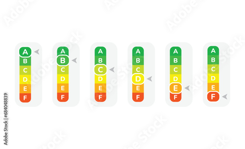 Energy class or rank vector label set. Chart for electric appliances efficiency labels.