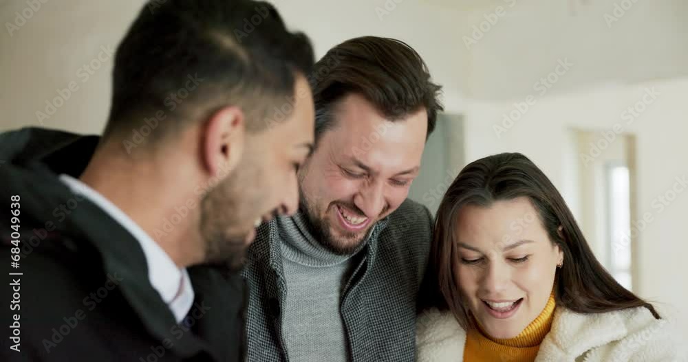 Development plan for the new house. Apartment design. A young architect discusses with a married couple changes in the interior design of the property they bought. Development plan for the new house. Apartment design. A young architect discusses with a married couple changes in the interior design of the property they bought.
