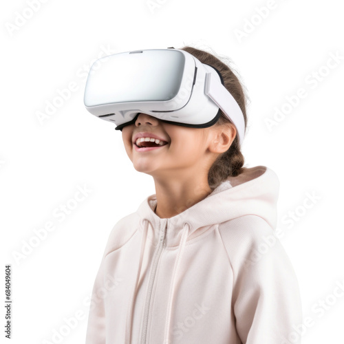 Kid wear headset to experience virtual reality transparent background