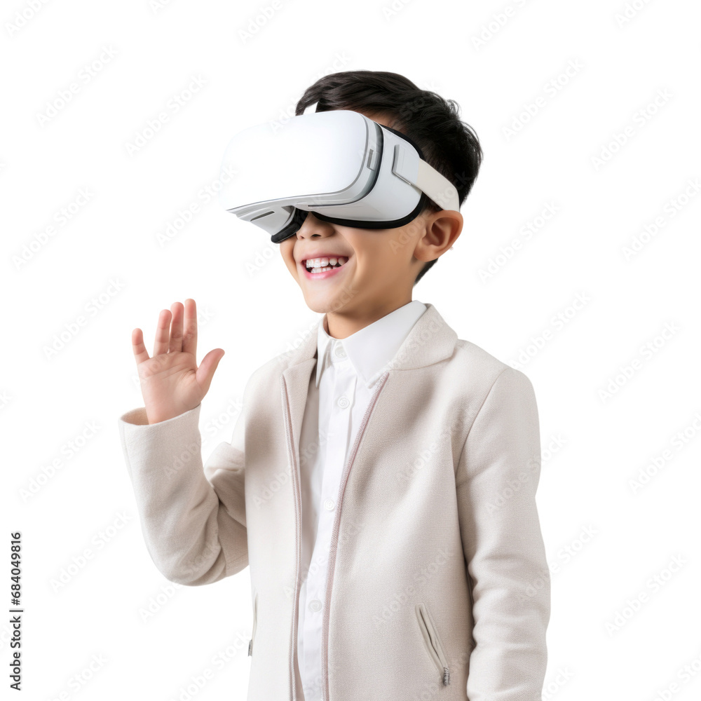 Kid wear headset to experience virtual reality transparent background Kid wear headset to experience virtual reality transparent background