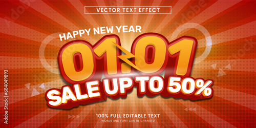 Vector design editable text effect, happy new year 0101 sale text fun style promotion template