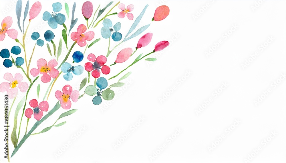 Watercolor illustration frame of naturally blooming flowers and leaves