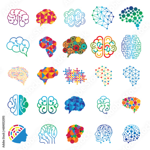 set of  human brain tech smart digital idea logo vector icon