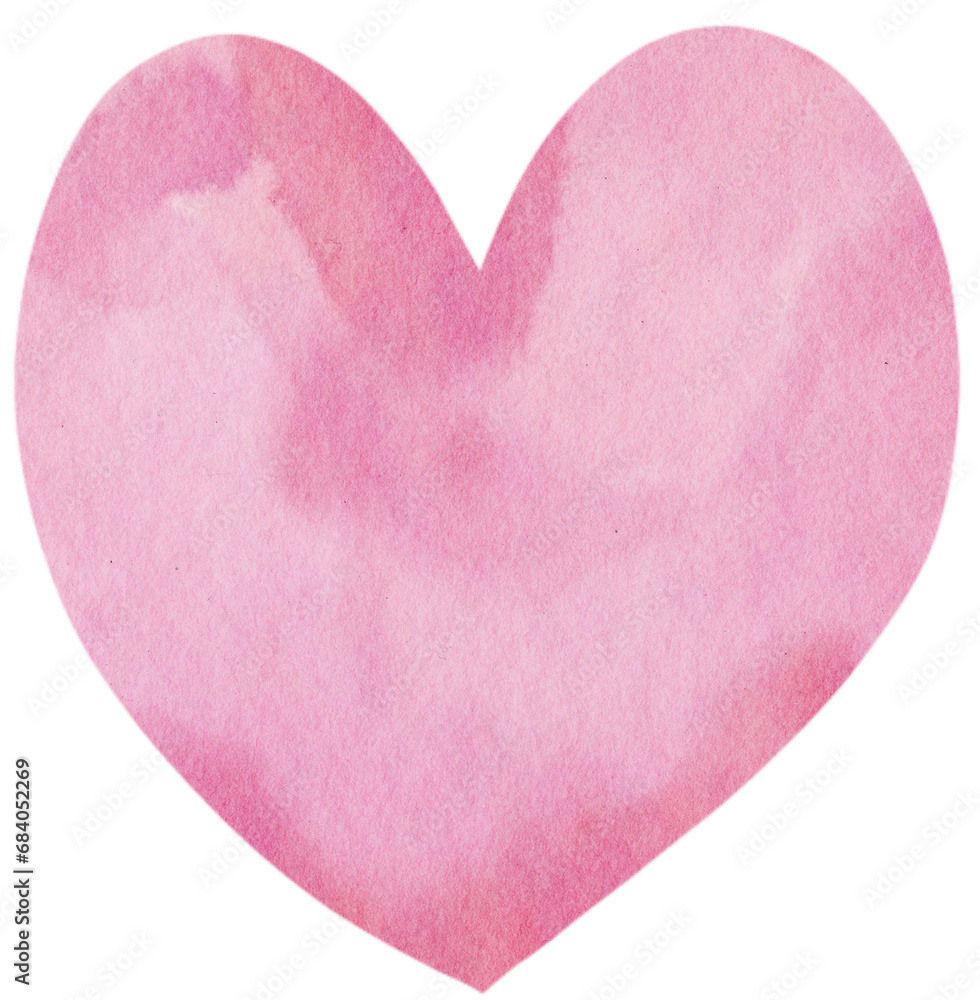 Watercolor Heart. Valentine Heart Hand Painting Style