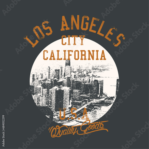 Los Angeles city California USA, Vector City print with college vintage font, vintage dusty photoshop effects in this prints, commercial city and college prints.