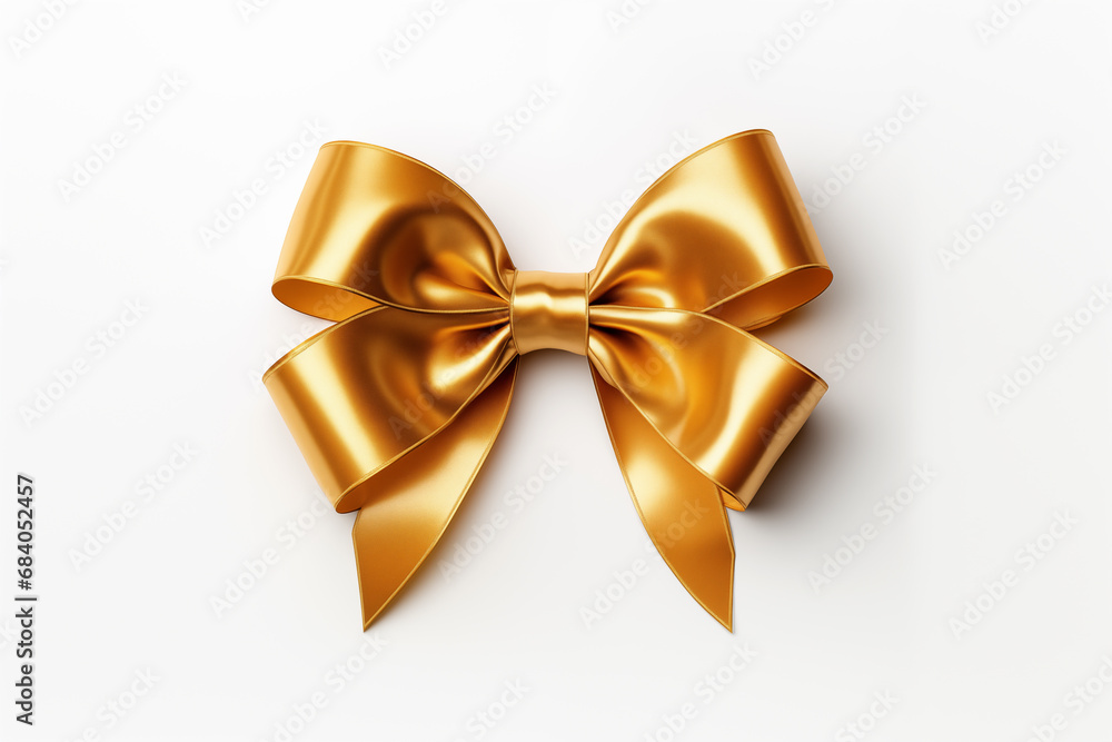 Gold ribbons tied in a bow on white background Gold ribbons tied in a bow on white background