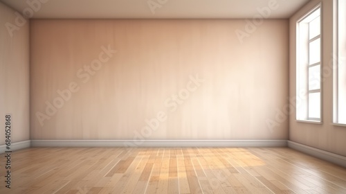 Empty room with brick wall and wooden floor, 3d render. © Daisha
