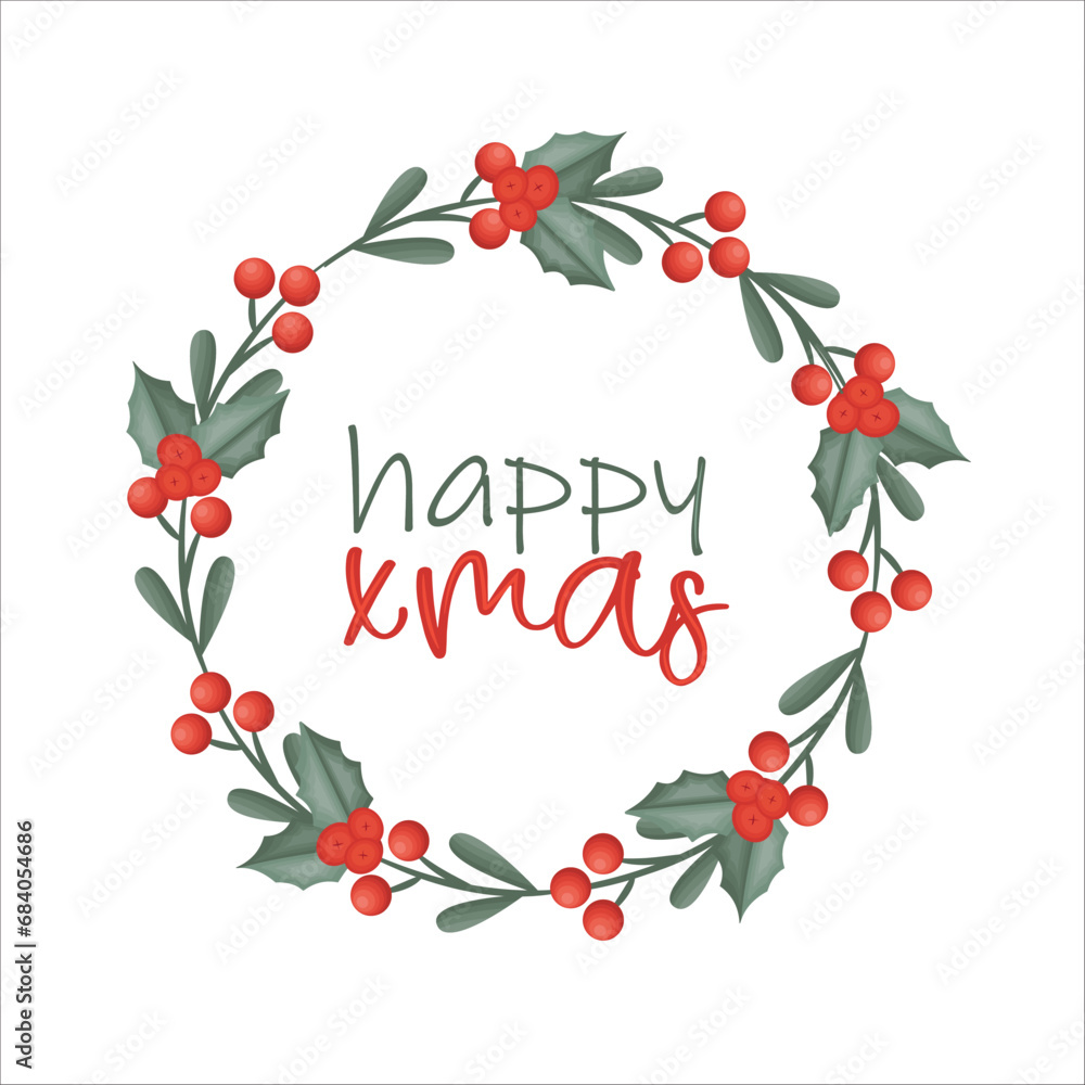 Happy Xmas Vector Design with Christmas Wreath Happy Xmas Vector Design with Christmas Wreath