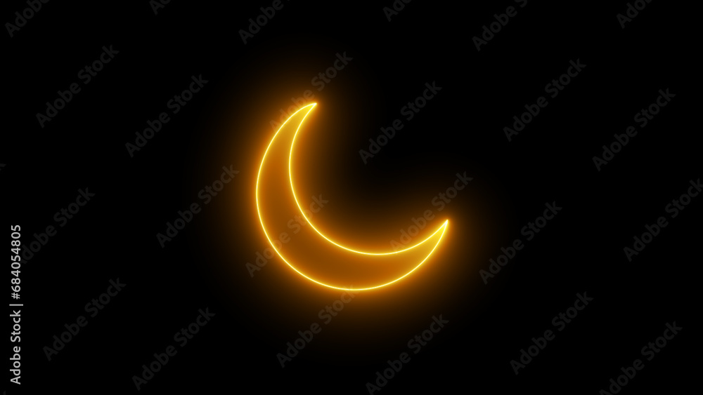 Neon moon icon. Glowing neon line Moon background. crescent neon icon. Neon moon icon. Glowing neon line Moon background. crescent neon icon.