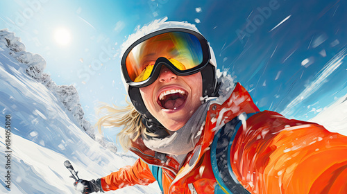 Snowboarder fast in the mountains