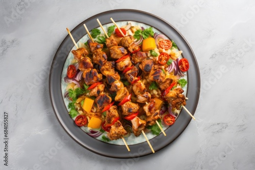 Chicken kebab skewers on a plate