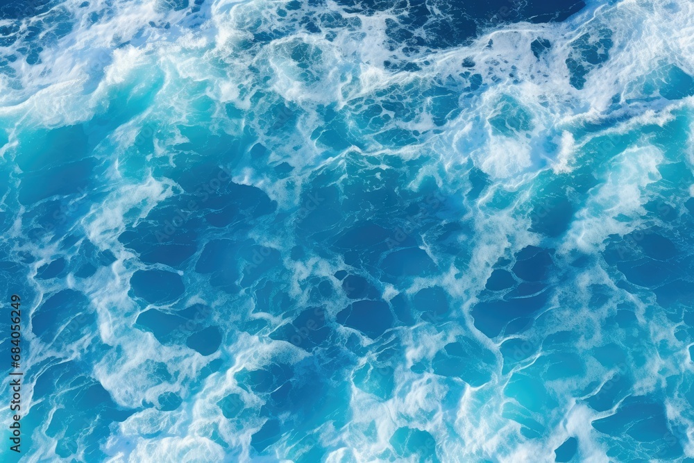 Aerial view to ocean waves blue water background