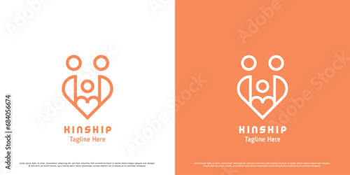 Family love logo design illustration. Silhouette shape of father, mother, child, love, heart, affection, caring, grateful, warm, harmonious relationship. Simple minimalist feminine masculine icon.