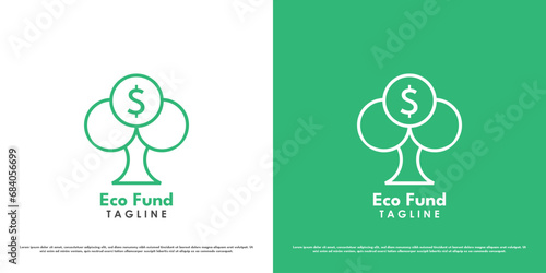 Money tree logo design illustration. Tree silhouette natural leaves money financial economy business investment bank eco green dollar coin. Modern clean solid minimalist simple line icon concept