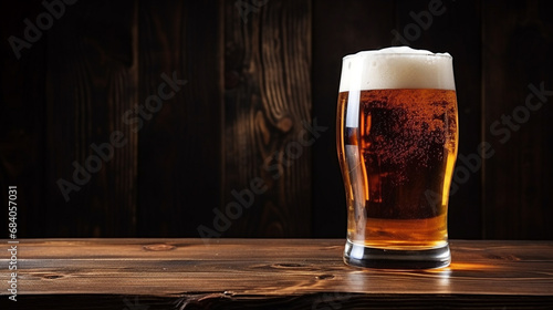 glass of beer on wooden table