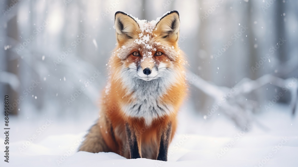 enchanting winter scene: majestic fox in the snow - 8k hd wallpaper, captivating stock photographic image
