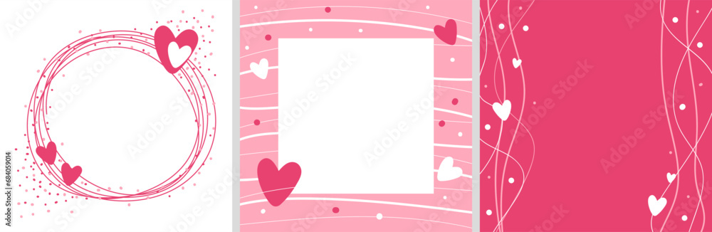 A set of valentine's day cards in pink with hand drawn designs. A set of cute banners. A set of valentine's day cards in pink with hand drawn designs. A set of cute banners.