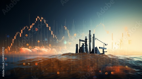 upward surge: gasoline prices soar - financial charts and oil pumps in double exposure photo