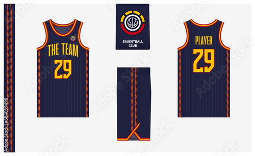 Basketball uniform mockup template design for sport club. Basketball jersey, basketball shorts in front and back view. Basketball logo design. 