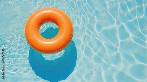 Orange buoys float on fresh water in hot weather photo