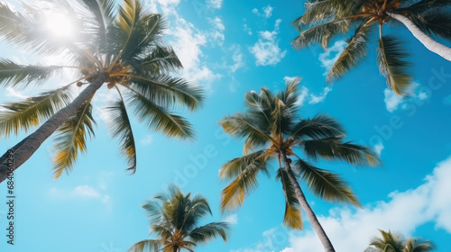 photo under several tall coconut trees during the day