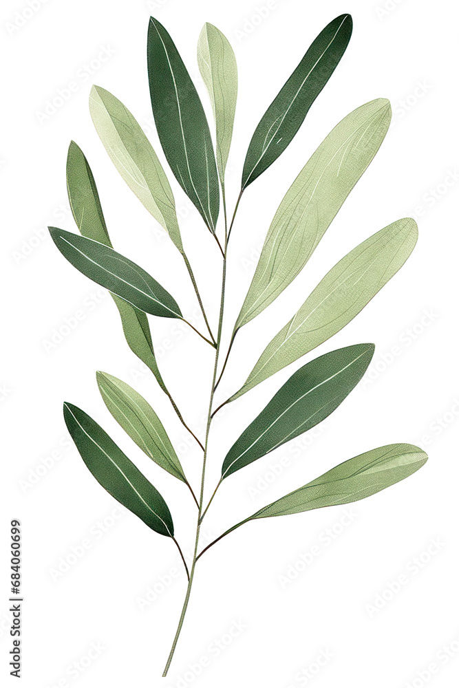 Colorful watercolor painting of an olive leaf. Vibrant shades and delicate details create a soothing and natural artistic representation, generative AI