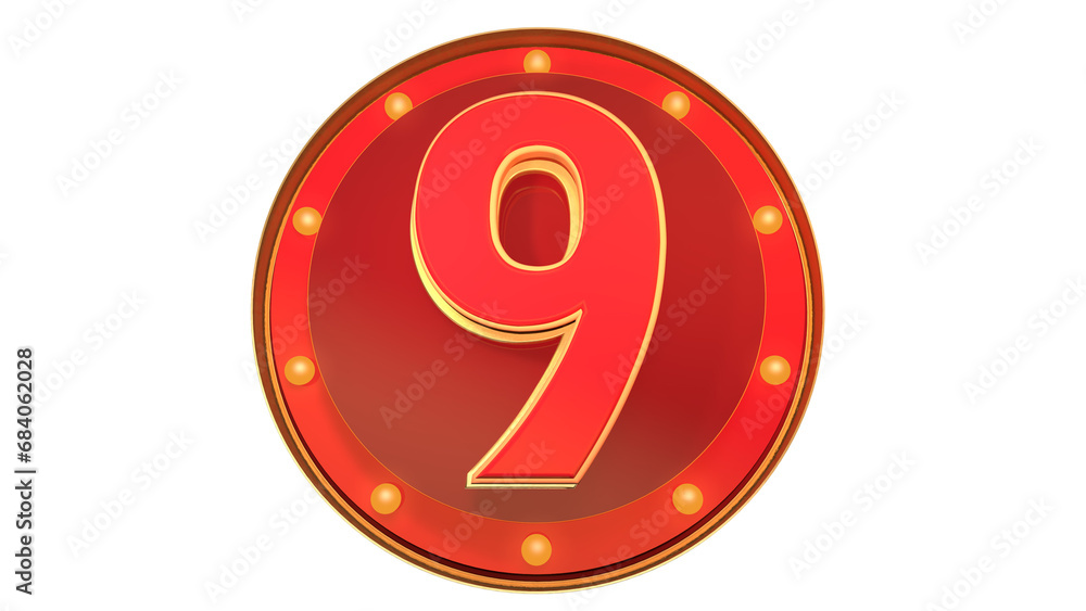 Obraz premium Red 3d number 9 on round shape 