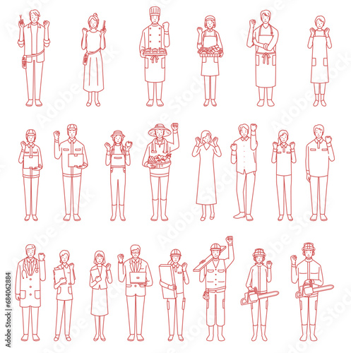 ガッツポーズの色々な職業の人たち