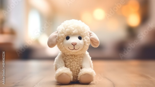 Cute sheep plush toy, closeup. © vlntn