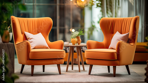 two orange armchairs in a living room photo