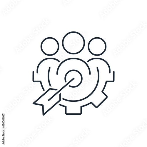 Target group. Customer attraction campaign, accurate promo, advertising. Vector linear illustration icon isolated on white background.