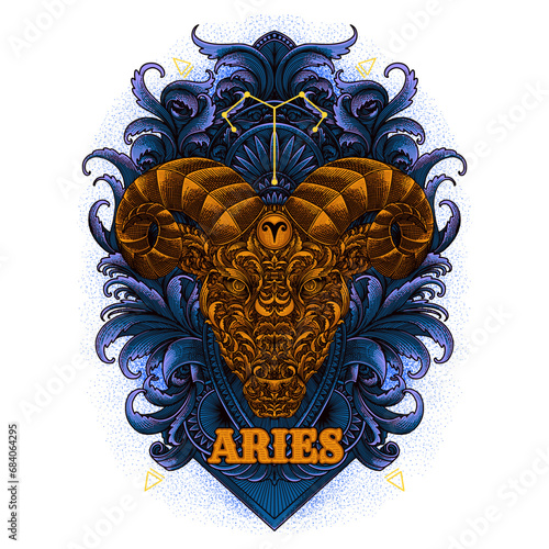 Aries blue and gold ornament Zodiac  (ID: 684064295)