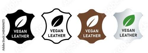 Vegan leather stamp emblem banner sticker logo symbol leaf green eco badge