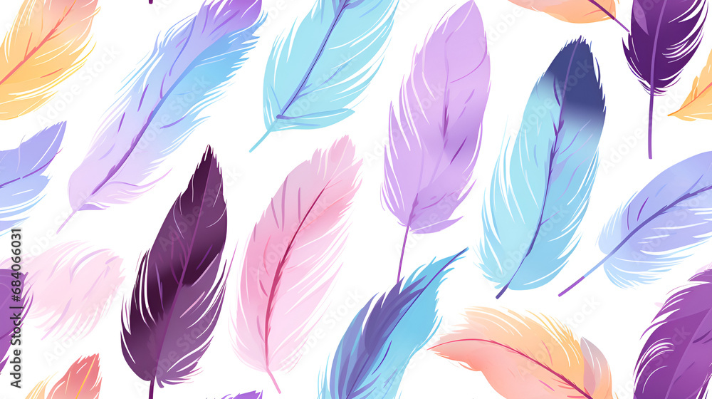 Flat watercolor feather repeating pattern tile feathers seamless background pattern with feathers pattern Ai generative Flat watercolor feather repeating pattern tile feathers seamless background pattern with feathers pattern Ai generative