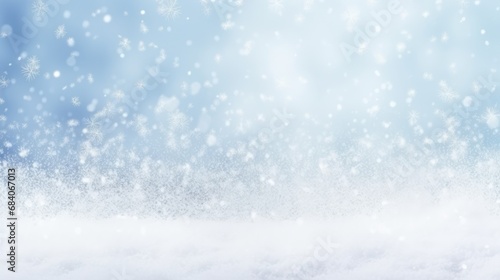 Snow  winter background with snowdrifts, with beautiful light and snowflakes on the blue sky beautiful bokeh circles, banner format © Eyepain
