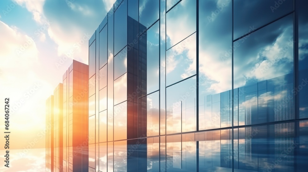 office building or business center. High-rise window buildings made of glass reflect the clouds and the sunlight. empty street outside wall modernity civilization. growing up business office building or business center. High-rise window buildings made of glass reflect the clouds and the sunlight. empty street outside wall modernity civilization. growing up business
