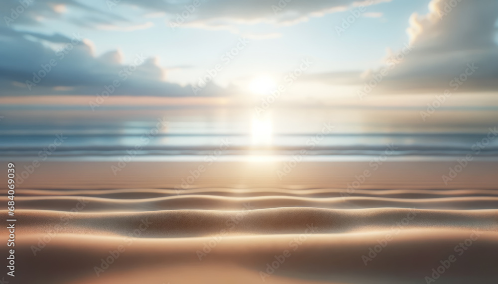 Abstract beach and ocean view at sunrise with soft light. Tranquility concept. Generative AI
