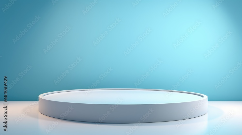 The podium is a light blue wall of a round shape with beautiful backlighting. Trendy modern background for presentation high resolution The podium is a light blue wall of a round shape with beautiful backlighting. Trendy modern background for presentation high resolution
