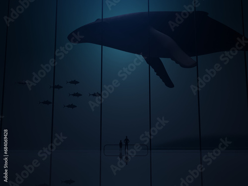Mysterious and large whale silhouette that appeared at the aquarium