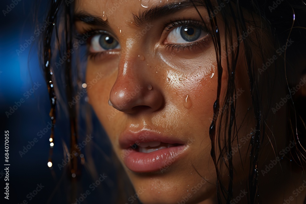 A professional-grade photograph of a woman in a moment of profound emotion, tears streaming down her face A professional-grade photograph of a woman in a moment of profound emotion, tears streaming down her face