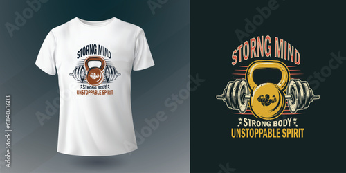 Fitness t-shirt design vector, barbell, Kettlebell art illustration, Gym t-shirt for body builder lover's, stylish typography slogan print apparel new concept, poster, background.