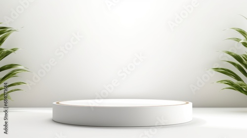 The podium is a light white wall of a round shape with beautiful backlighting