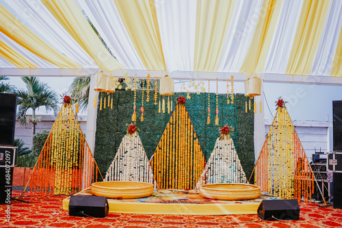 A simple and beautiful decoration for a Indian wedding haldi ceremony
