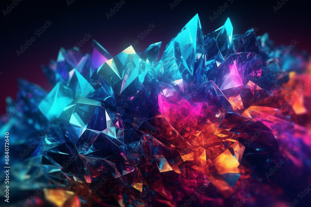 Graphic resources concept. Abstract colorful spectrum background illustration of macro crystals or broken glass. Vivid colorful background with copy space