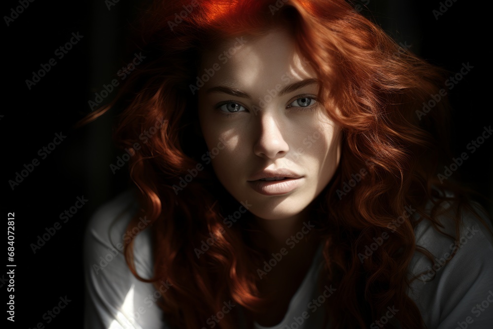 Red-haired Woman in Dramatic Lighting.
A captivating portrait of a red-haired woman bathed in dramatic light and shadow. Red-haired Woman in Dramatic Lighting.
A captivating portrait of a red-haired woman bathed in dramatic light and shadow.