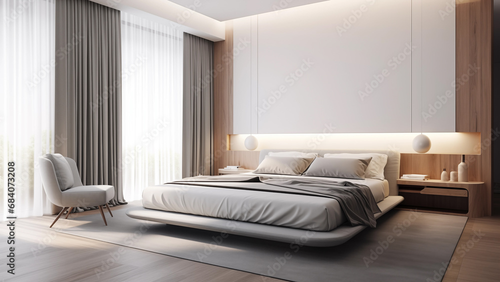 Modern hotel bedroom design in white and gray tones Modern hotel bedroom design in white and gray tones